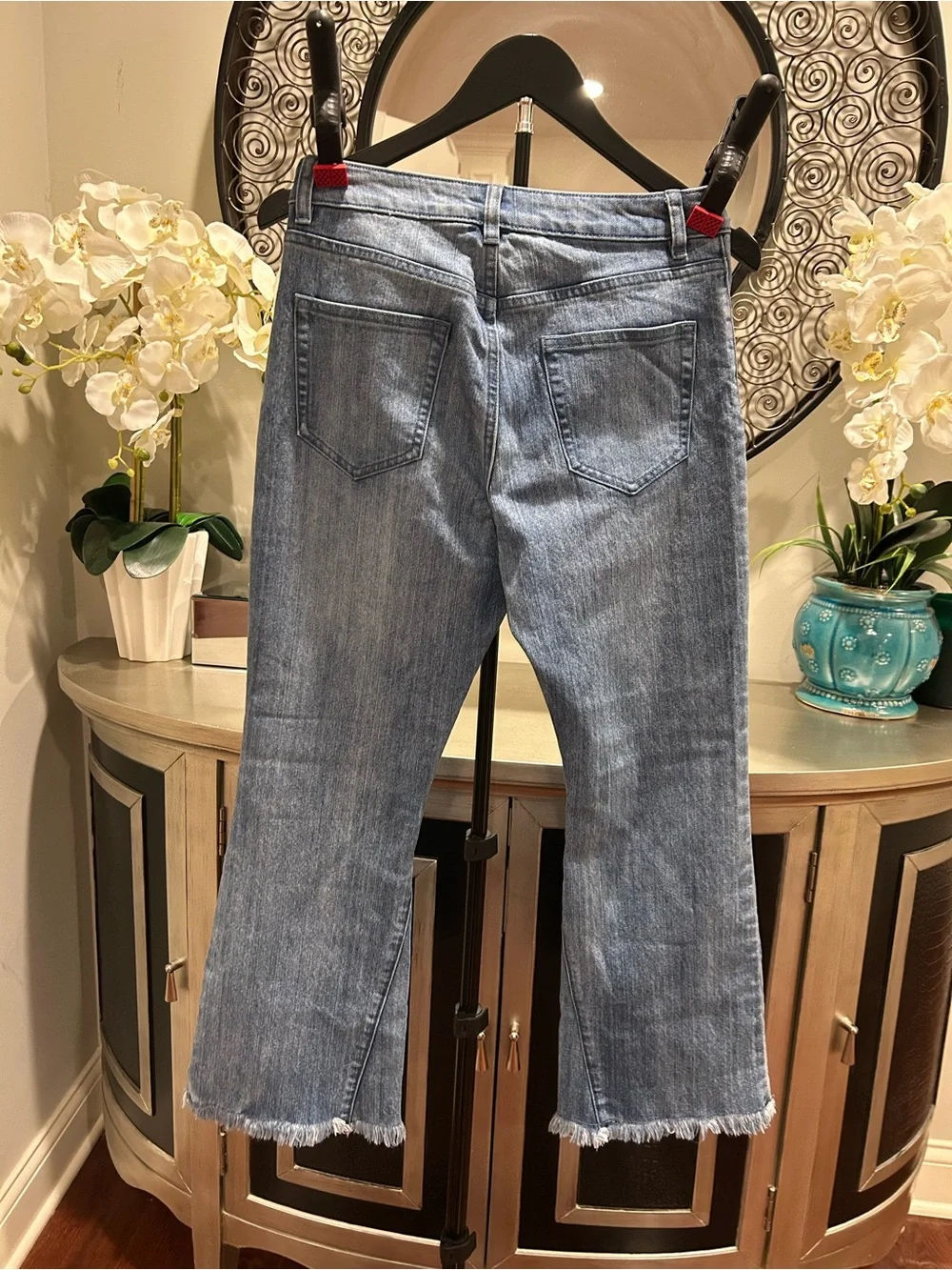 Michael Kors Light Blue Cropped Straight Jeans with Raw Hem
